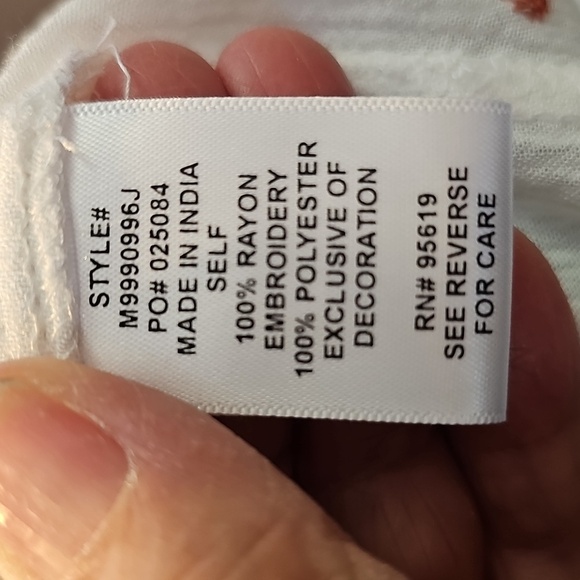 JohnPaulRichard White Blouse with Blue and Orange Embroidery. Open Shoulders XL - Picture 7 of 9